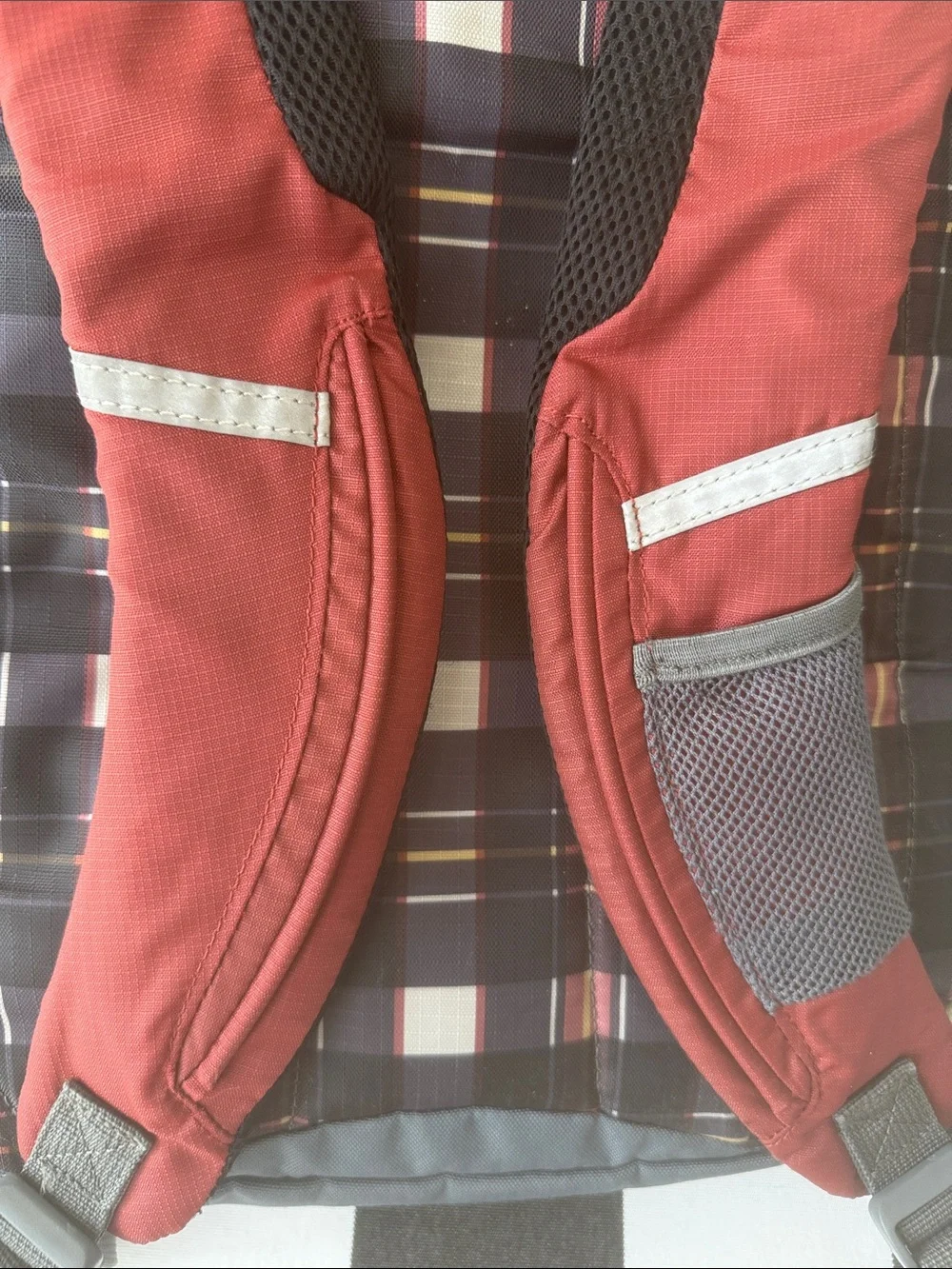 Lands' End Kids Large Red Blue Gray Plaid Backpack 18